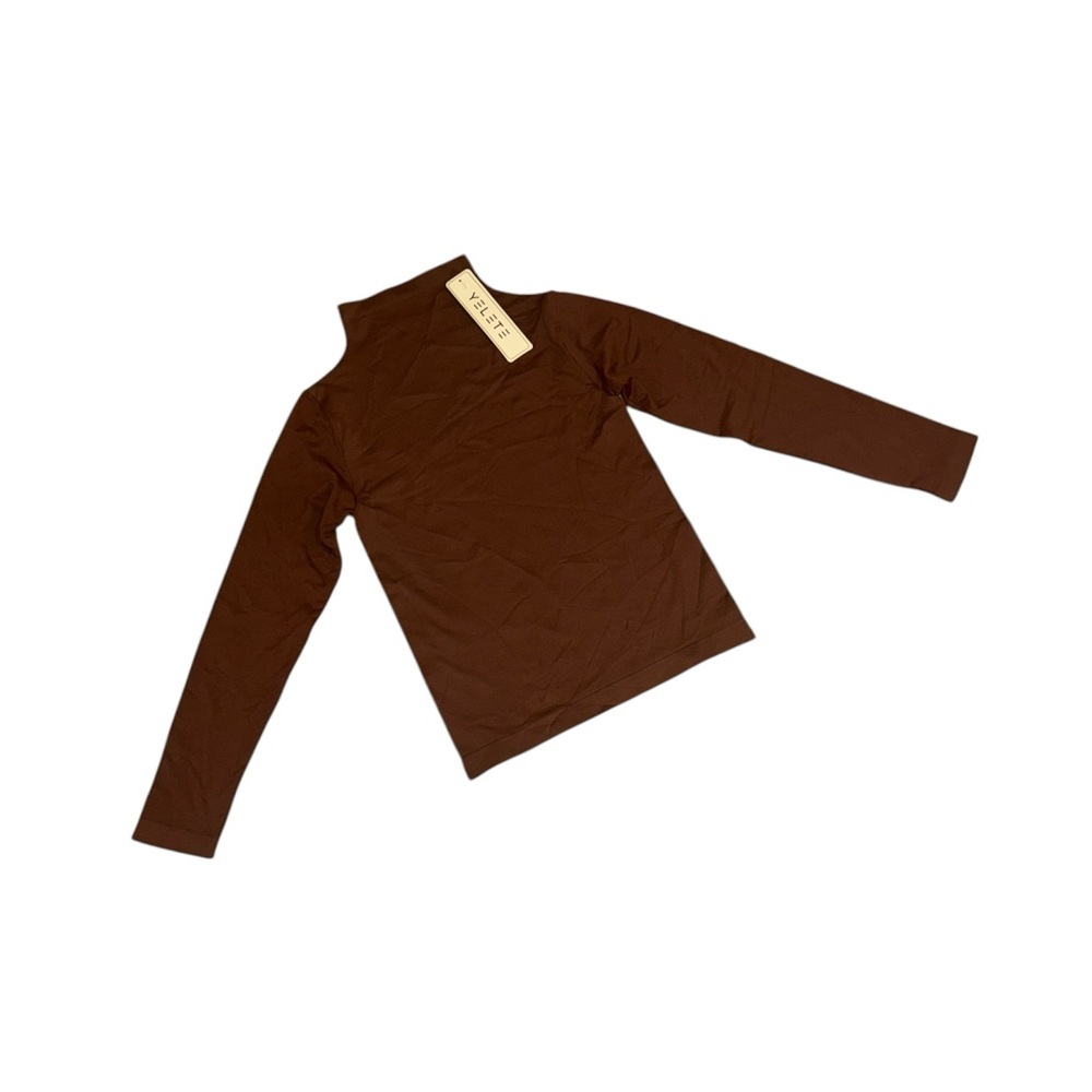 Yelete Brown Long Sleeve Turtleneck Bodycon Top -One Size